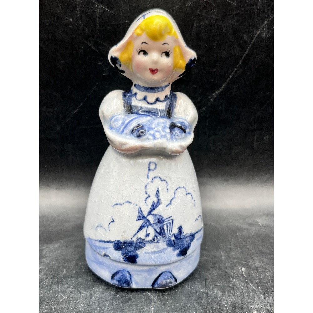 Vtg Dutch Girl Single Pepper Shaker w/ Windmill Scene‎ Decorative Collectible 4"